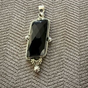 Black Onyx Pendant with Sterling Silver Accents - NEW!!